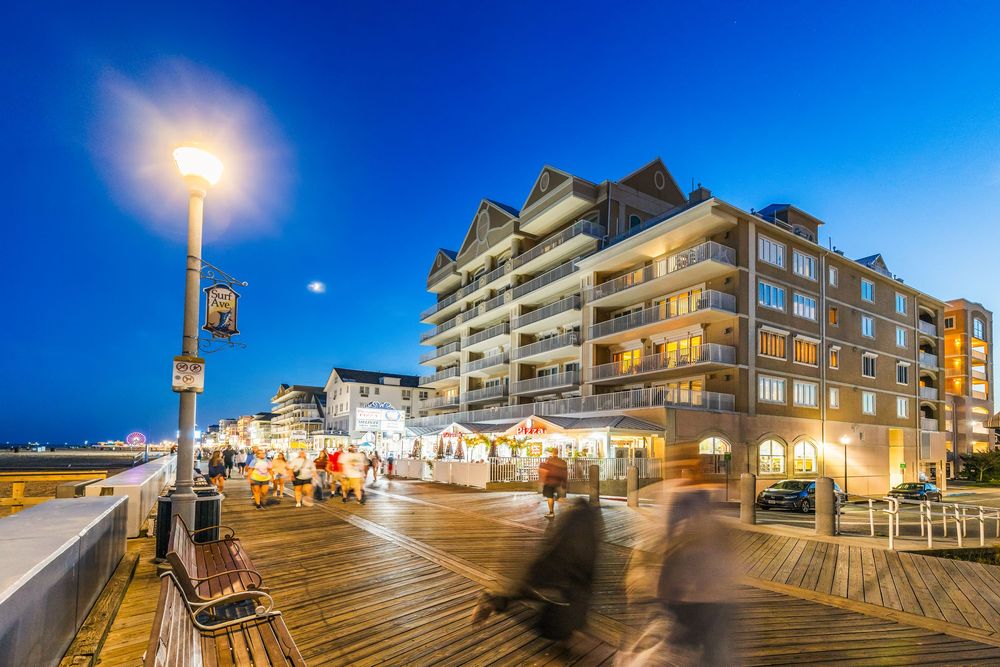 Ocean City Maryland Boardwalk at night.