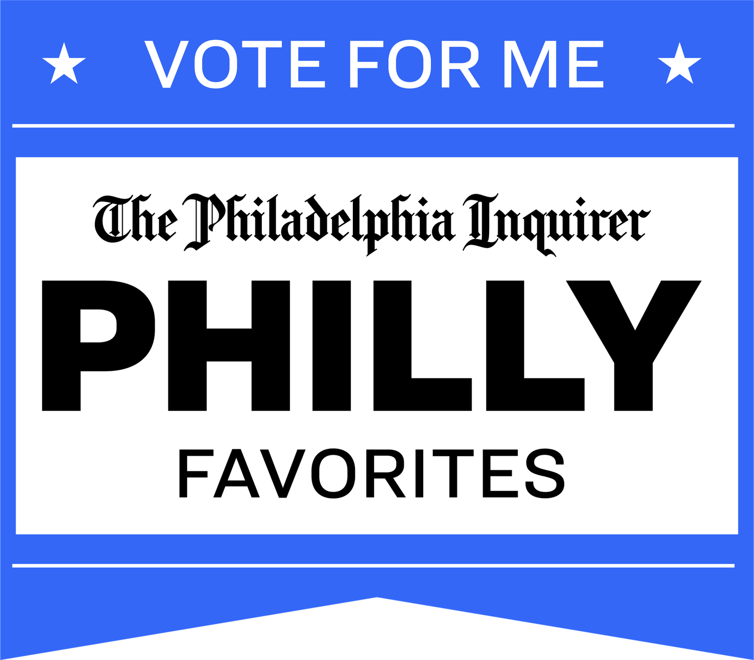 A blue and white campaign-style banner featuring The Philadelphia Inquirer logo and text reading 'PHILLY FAVORITES' with stars.