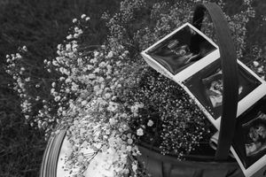 Black and white photo of baby's breath flowers beside ultrasound photos |  | Motherhood + Family Photographer Westminster, CO