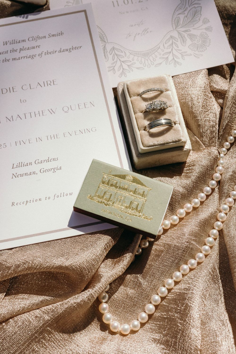 Wedding invitation details at Lillian Gardens in Newnan, Georgia