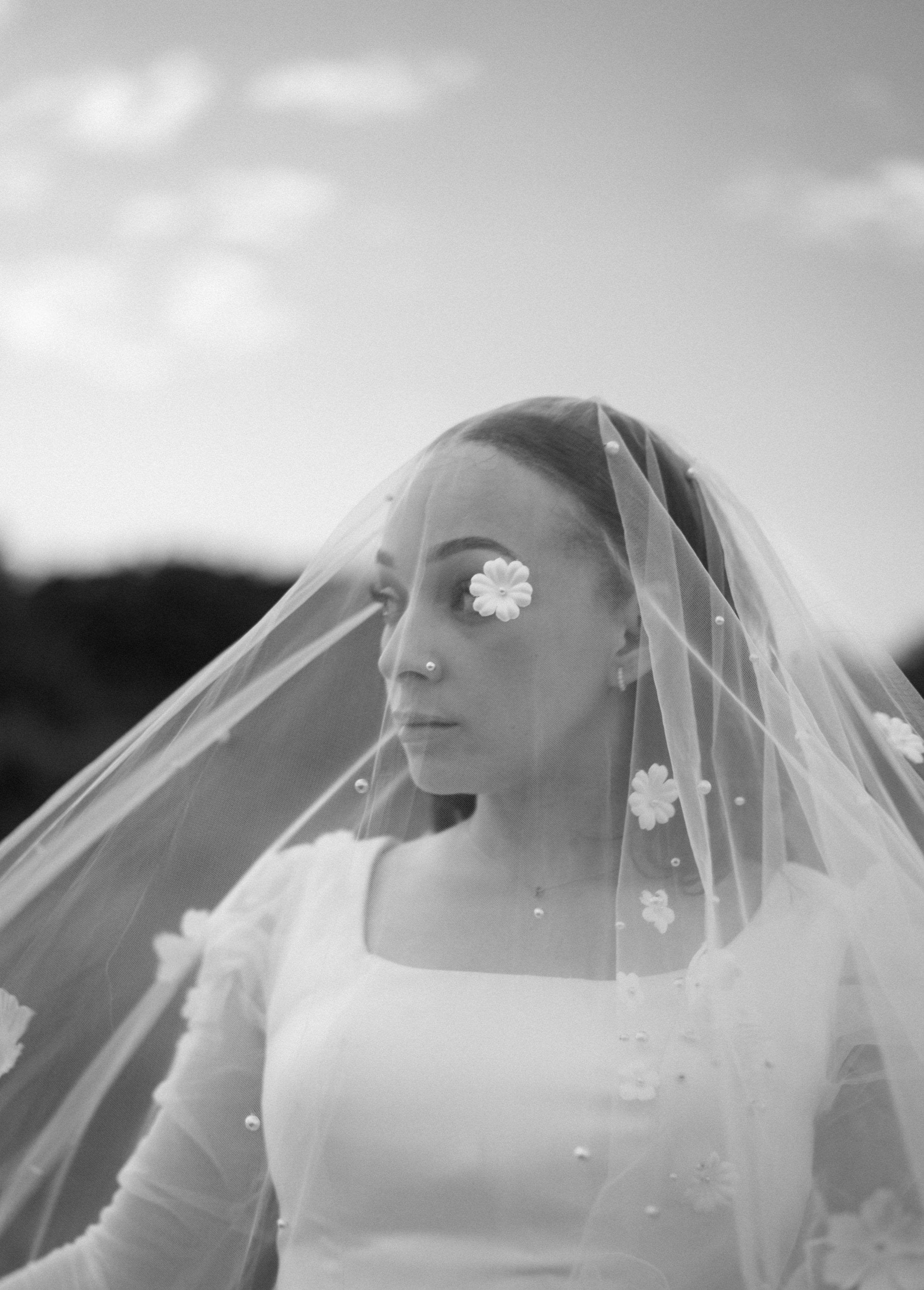 Bride portrait under veil, London wedding