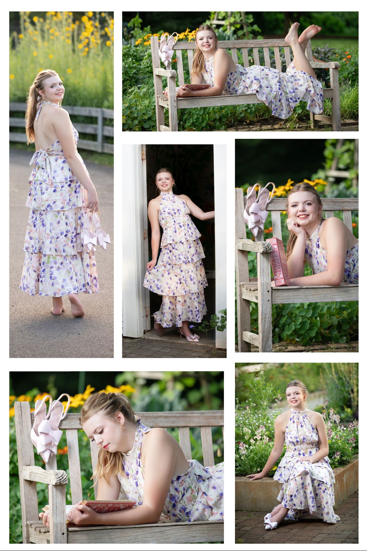 Olentangy senior pictures in Inniswoods.  Senior pictures in the park.  Senior pictures reading a book on a bench. Floral senior pictures.