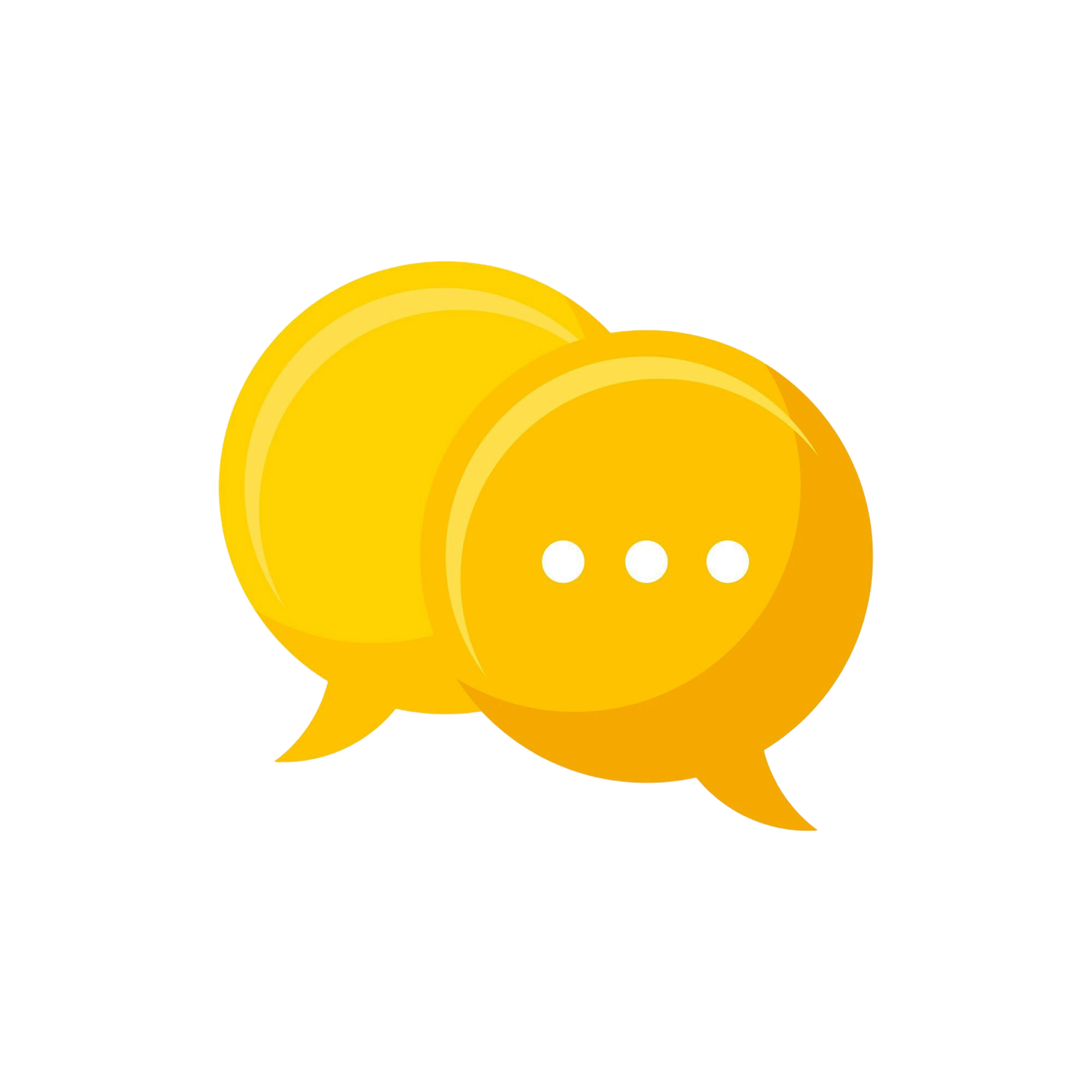 Yellow chat bubble icons arranged in a conversation pattern.