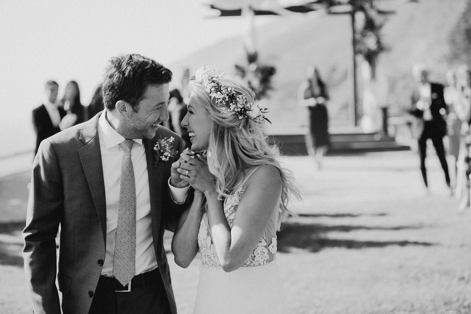 Black and white wedding portraits captured in natural outdoor lighting.