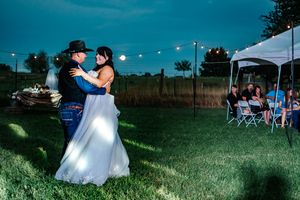Bride and groom of a rustic outdoor wedding in eastern oregon.