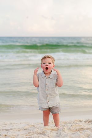A playful scene at the beach with gentle waves and soft sand during golden hour.