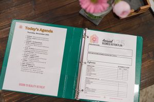 woman productivity business coach for business owners planning workshop notebook of learning education for weekend