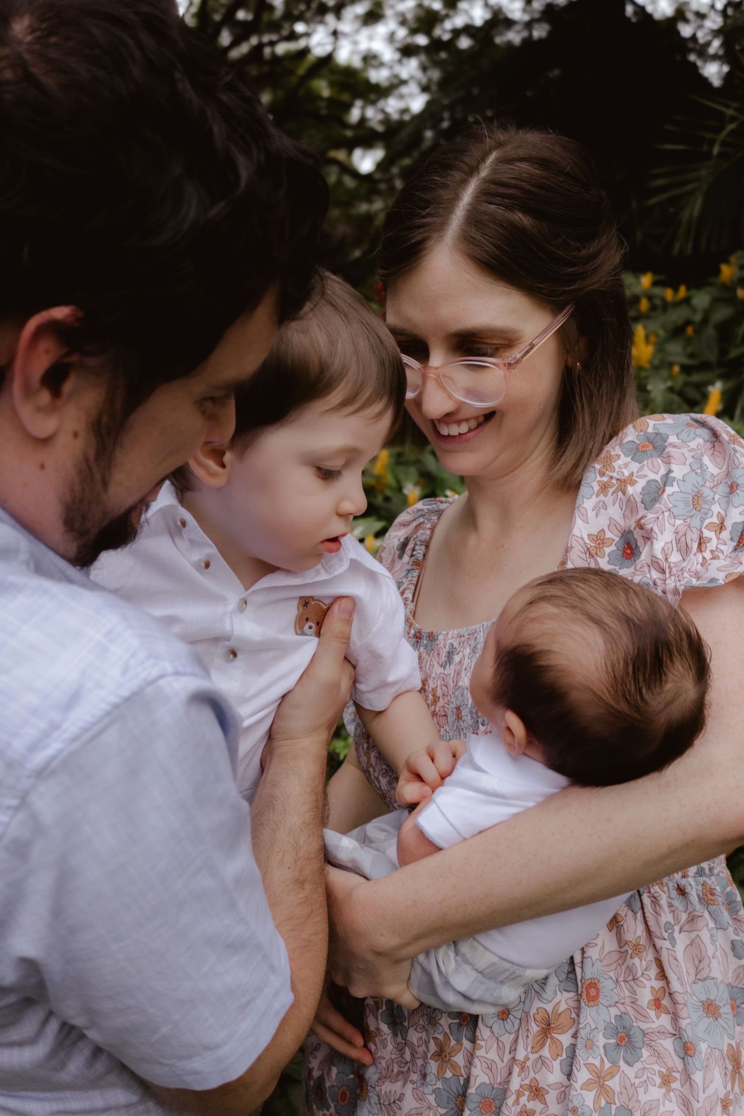 Series of tender family moments showing closeness and connection outdoors.