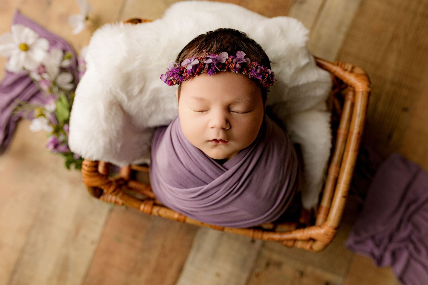Bailey's Photography | Waverly OH | Newborn Wrapped in Lavender | Baby Girl Studio Portrait