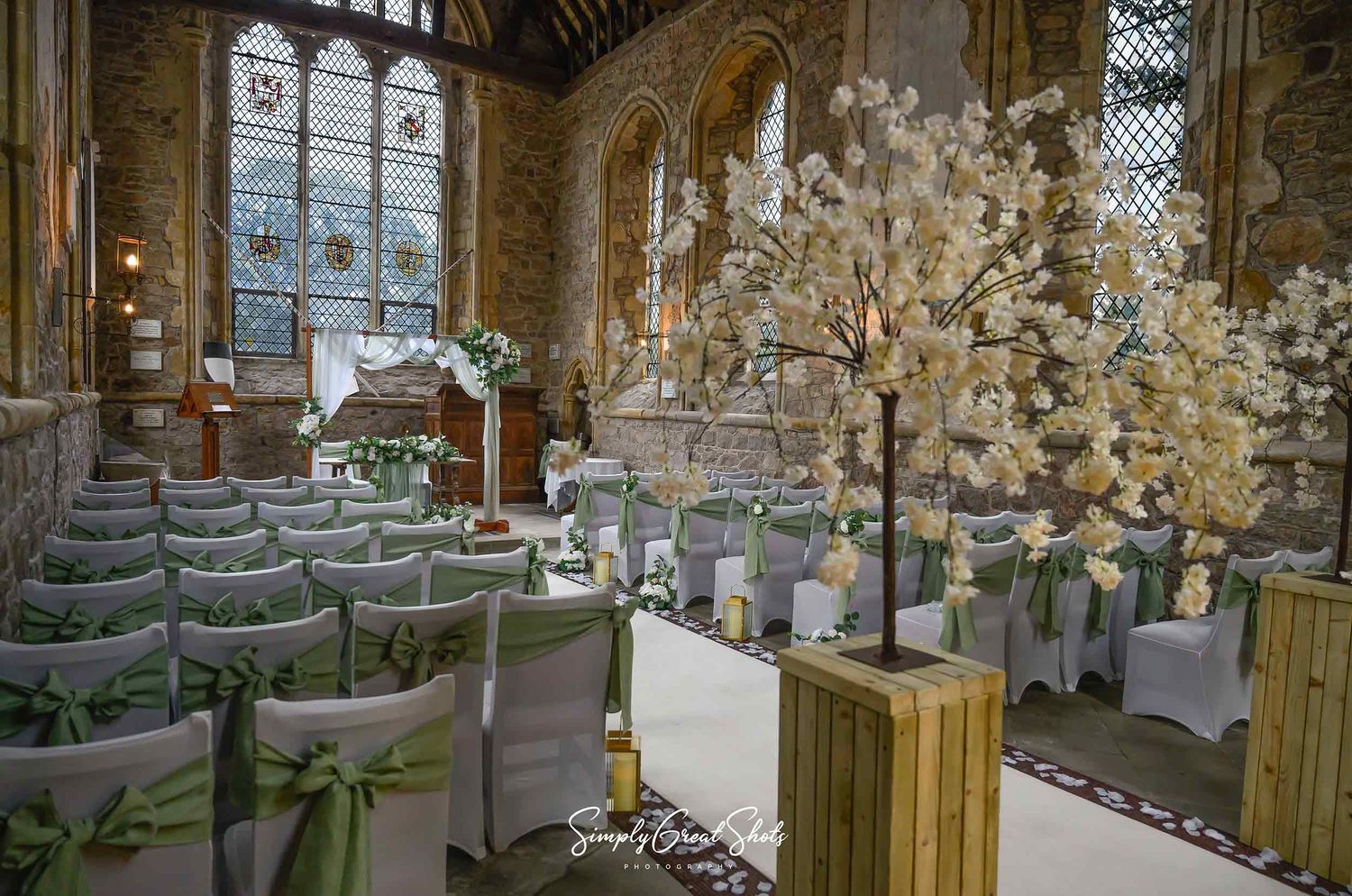Rothley Court Hotel wedding photographer capturing medieval chapel ceremony setup