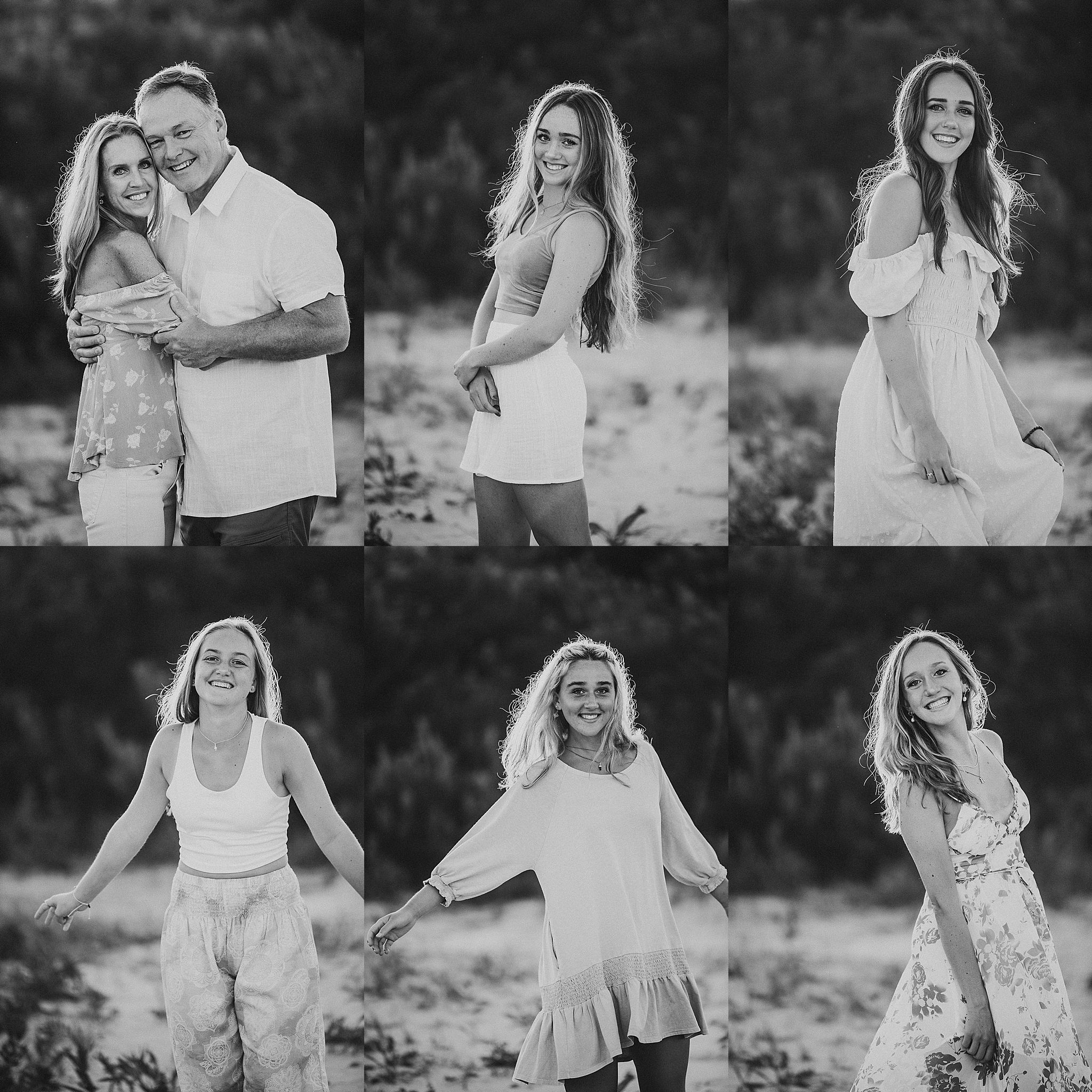 Black and white collage of romantic couple photos showing tender moments and embraces in an outdoor setting.