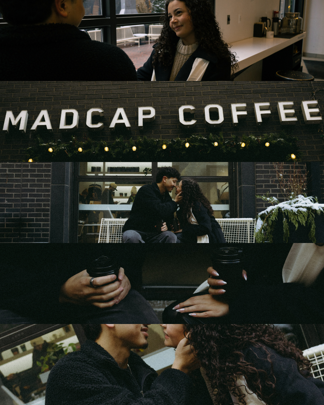 An LGBTQ couple looks into each others eyes surrounded by autumn trees with golden leaves in a park setting during their engagement.