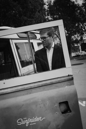 Black and white photo sequence showing a vintage car door with 'Sunglider' lettering and a person in sunglasses.