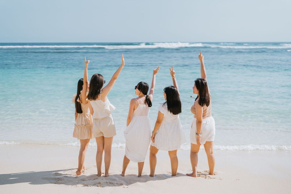 Bali group holiday photoshoot session with beach views