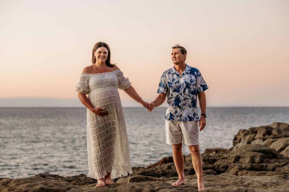 Maternity photography session at Point Cartwright beach on the Sunshine Coast.