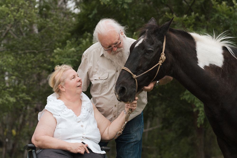 a senior couple is petting a horse during a family photoshoot in sydney the gables in hills district