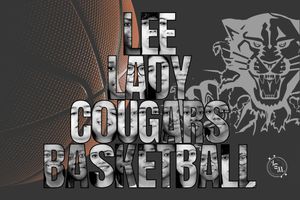 Black and orange basketball graphic design with Lee Lady Cougars Basketball text and fierce cougar mascot logo.