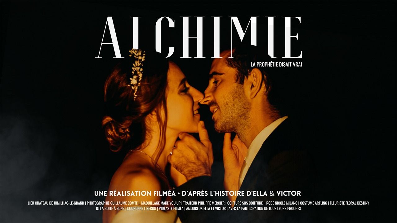 Stylish film noir inspired typography design for 'Alchimie' on dark background.