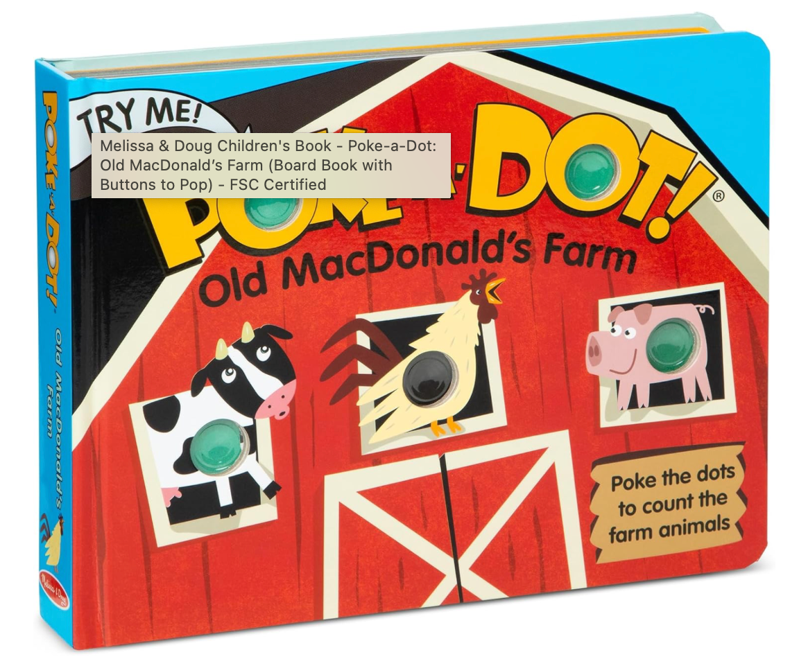 Poke-a-dot book for babies to push and hear the pop sound while reading.