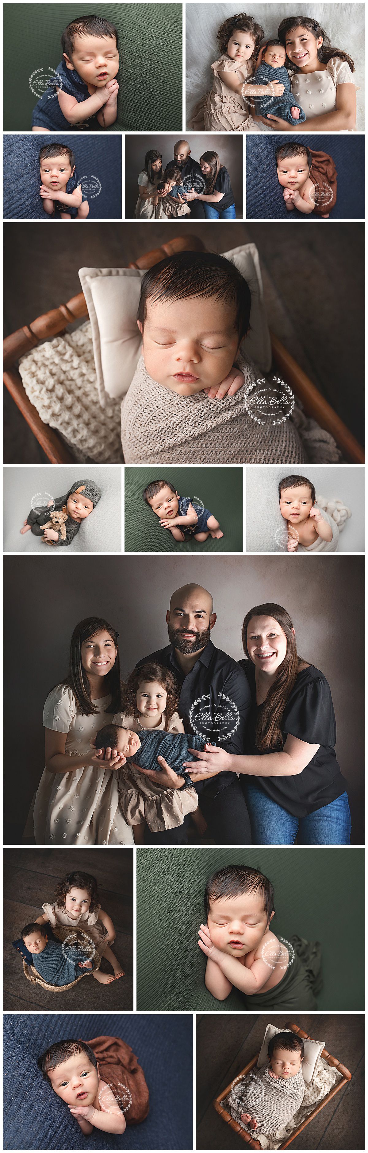 A heartwarming collection of professional newborn and family portrait photos showcasing intimate moments and tender connections.