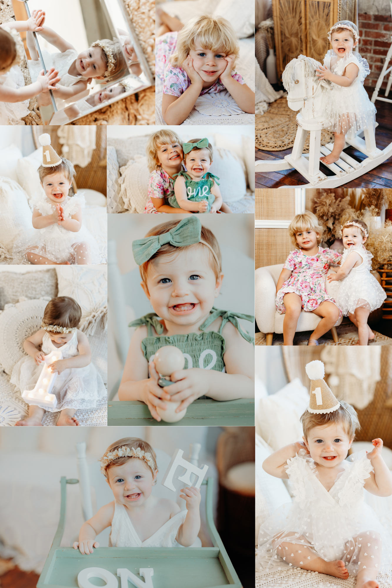 Collection of candid family lifestyle photos showing playful moments, cuddles, and smiles in soft neutral tones.