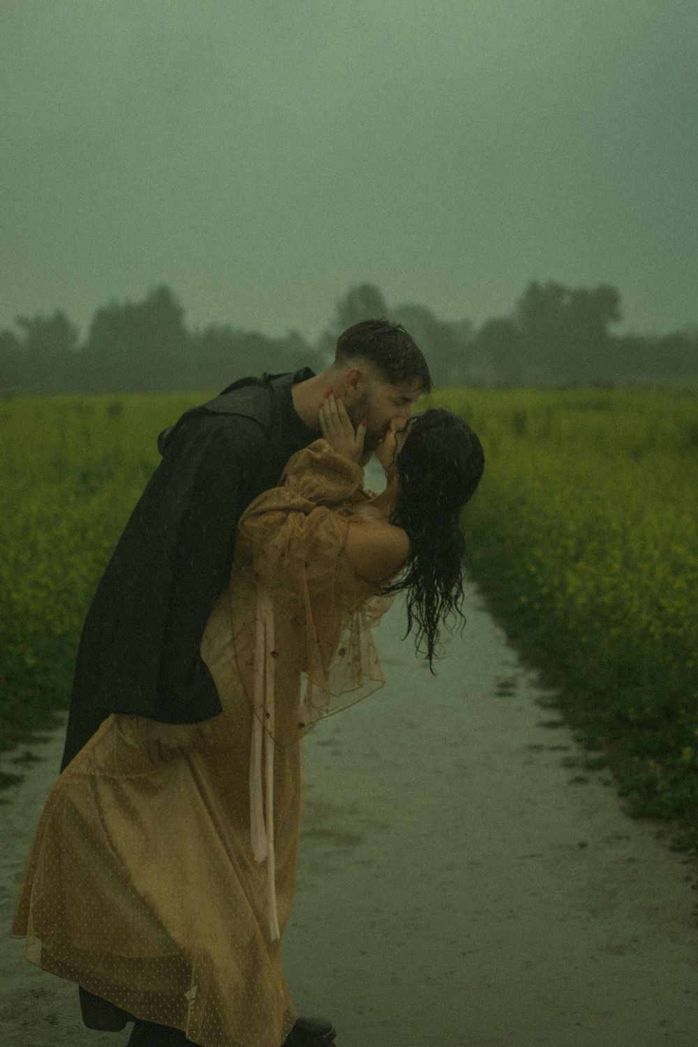 Couple photography session in the rain near Los Angeles, California.