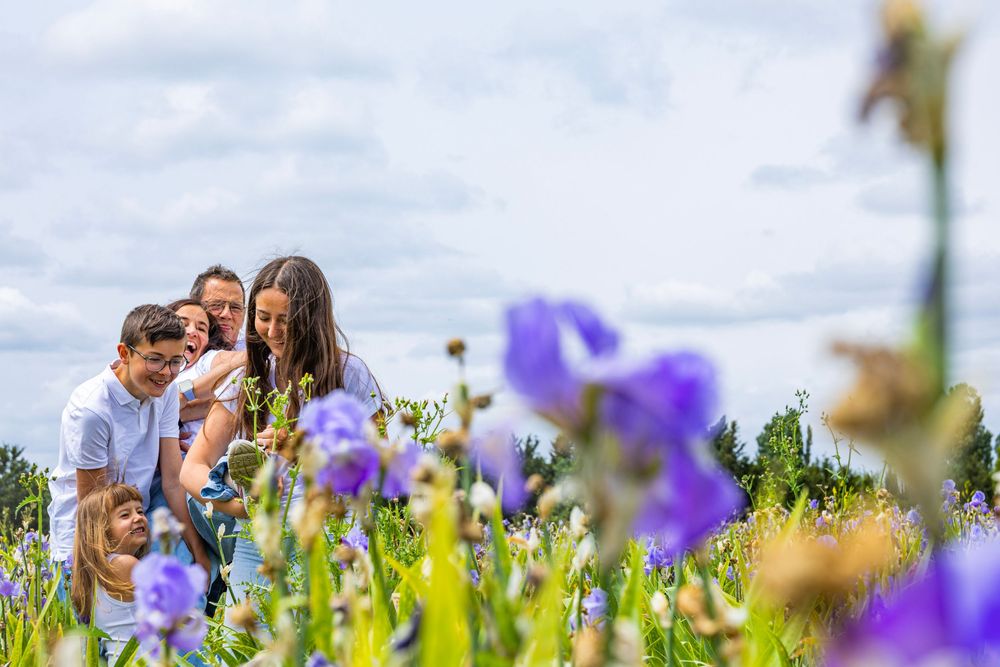 Souvenir de famille au milieu des iris face à la Sainte-Victoire en Provence