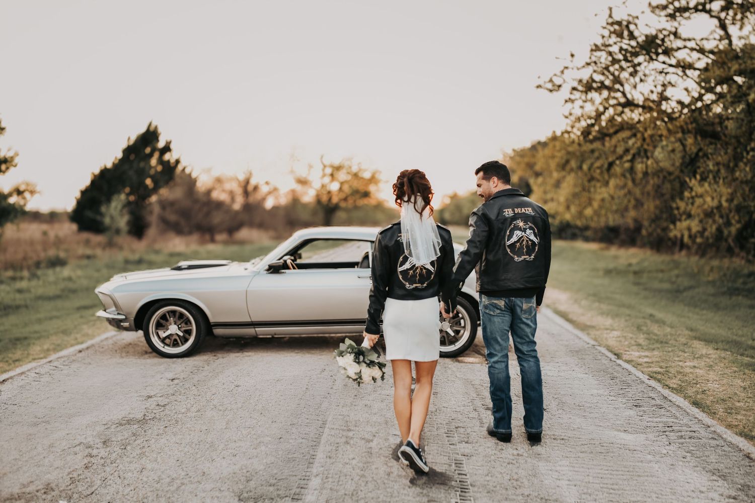 classic car engagement session Texas photographer high fashion vibe