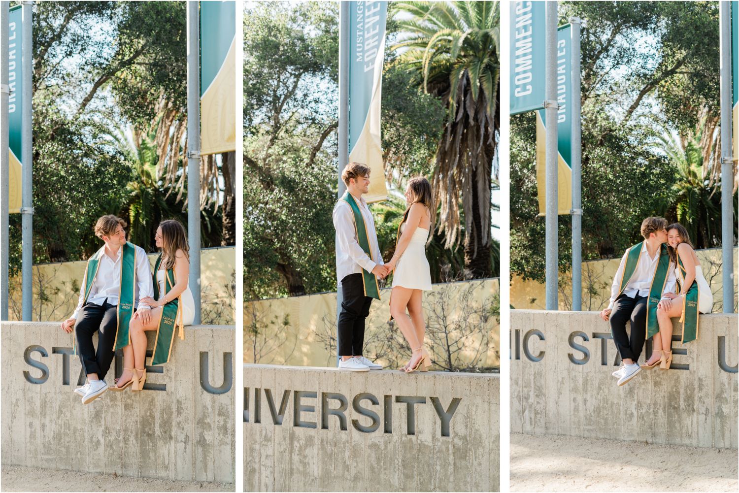 cal poly couple graduation photos by cal poly sign
