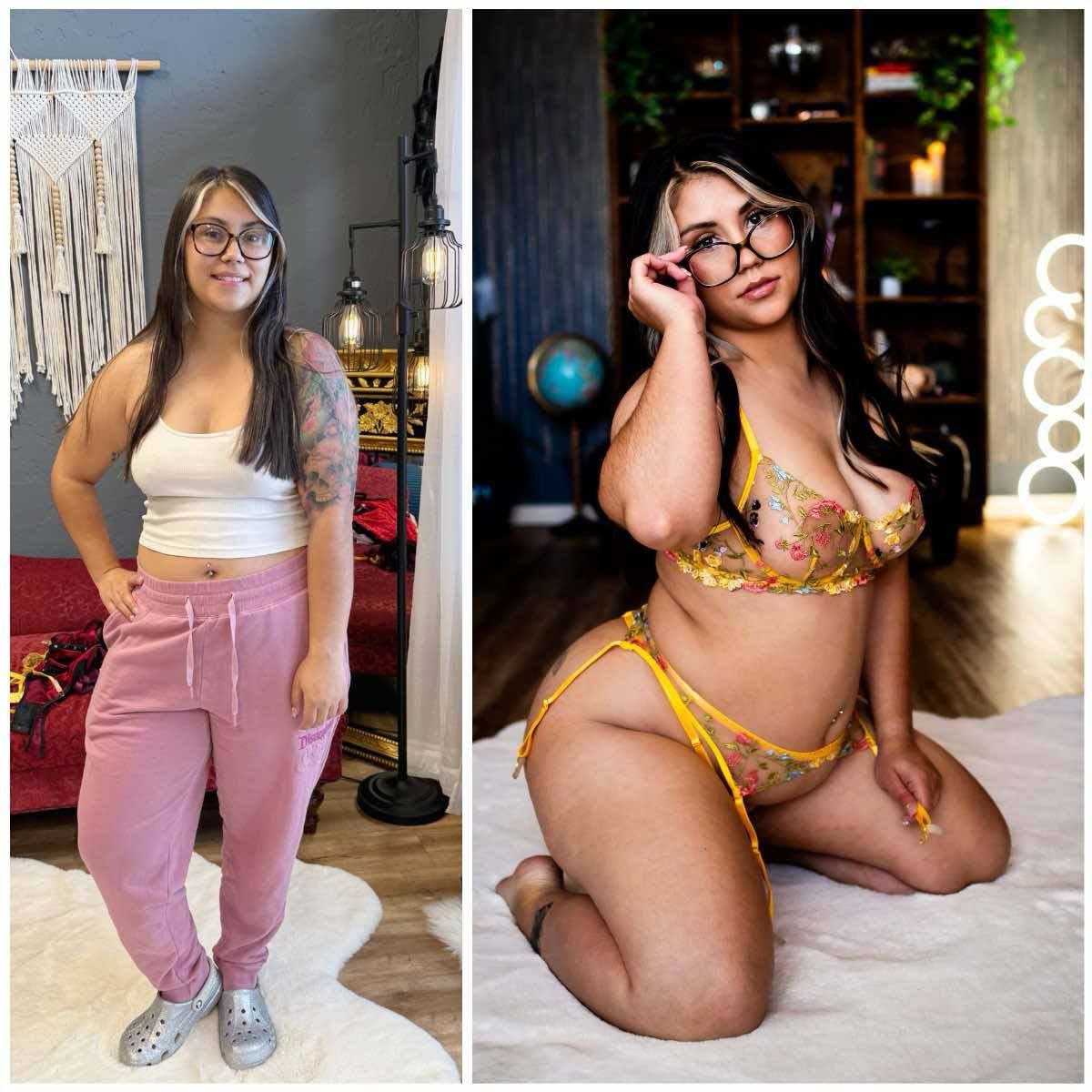 Person in pink sweatpants and white top posing casually in various relaxed positions showing different angles and poses.