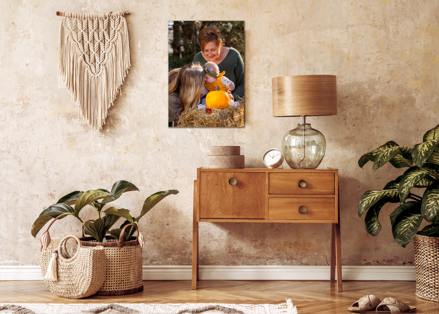 White photo box with a portrait of an Australian Shepherd dog displayed alongside an elegant storage case.
