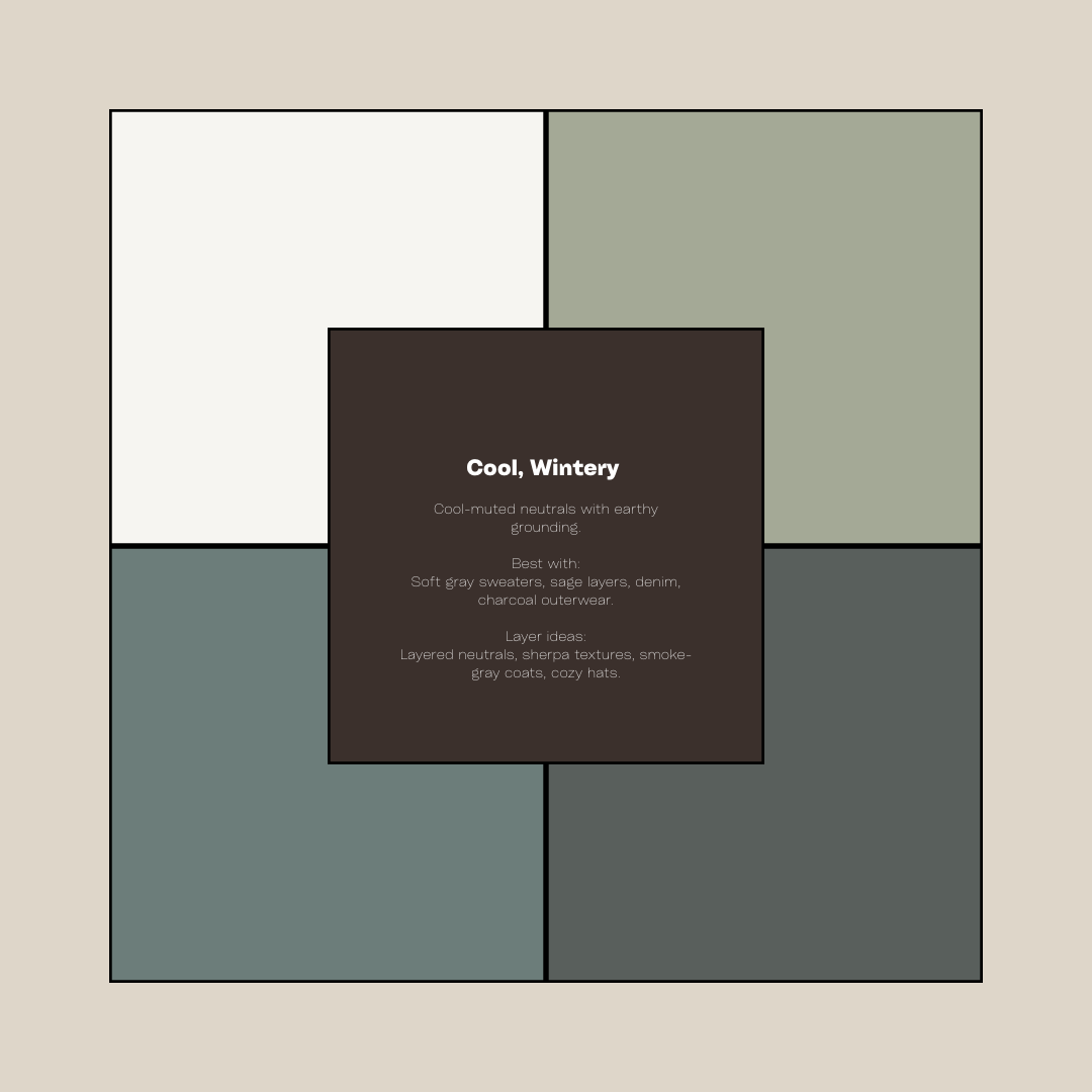 Minimalist business card design mockup showing layout variations in muted green and gray tones.