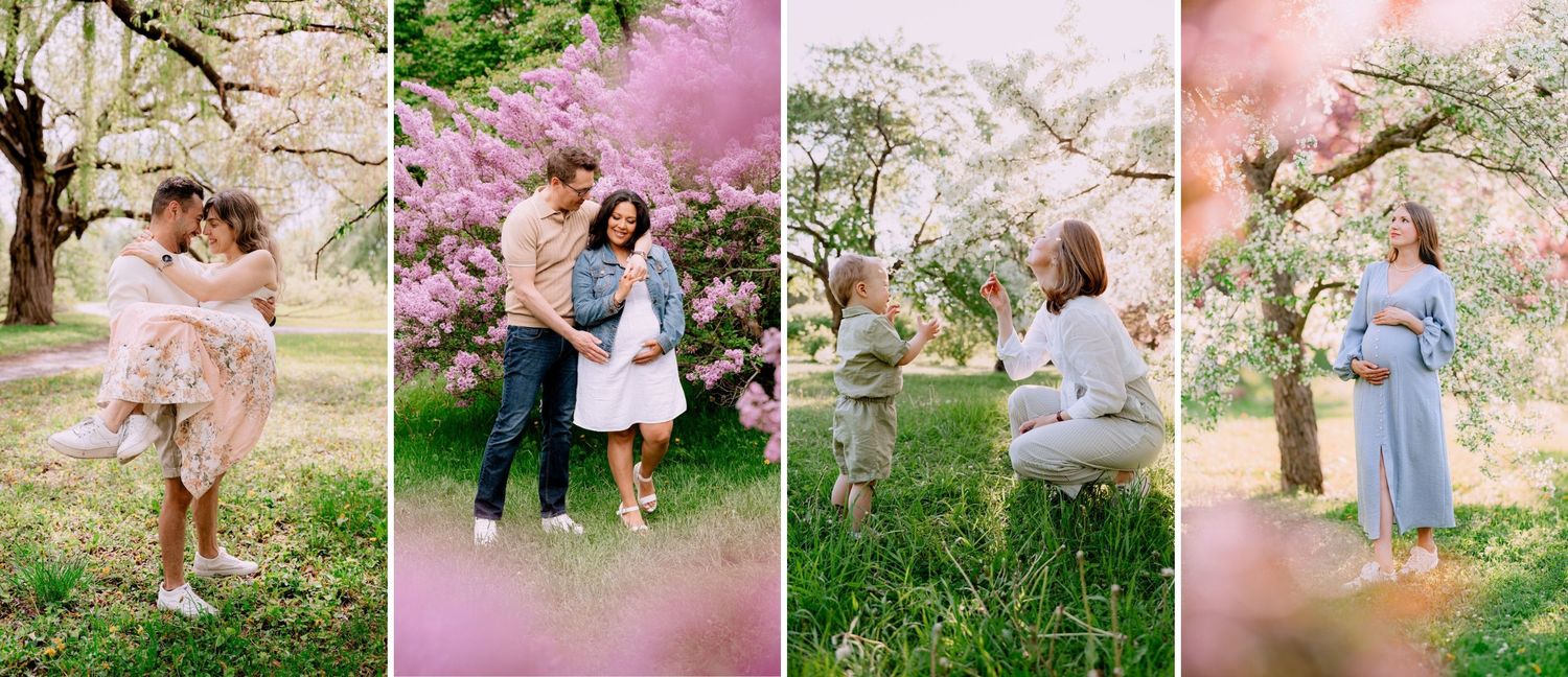 Séance photo de famille au printemps au jardin botanique de Montréal.