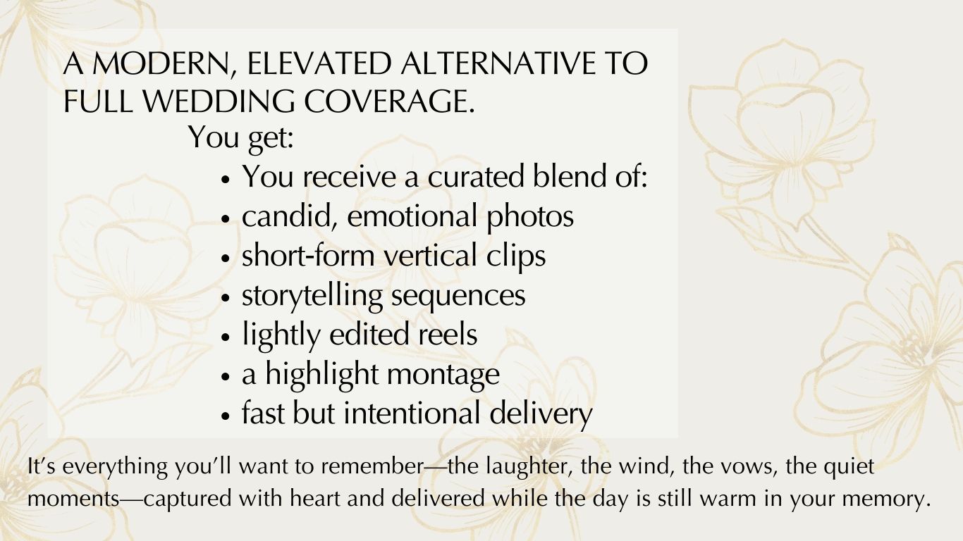 Wild Love Framed - Luxury Content Creation: A modern, elevated alternative to full wedding coverage! Video clips & Photos - Delivered Fast