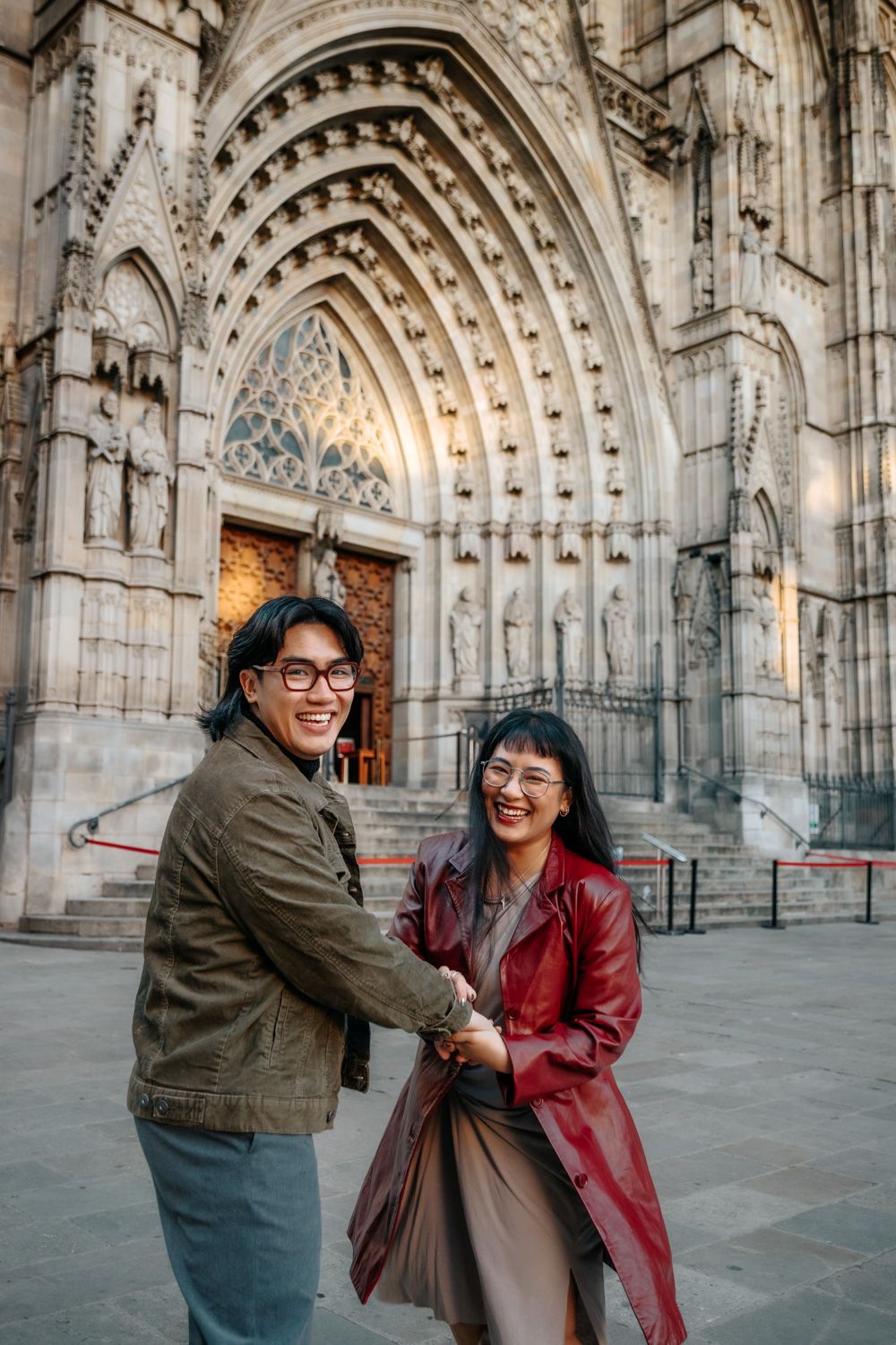 Tender smile winter morning Old City Barcelona Honeymoon photoshoot Barcelona BarcelonaLoversPH