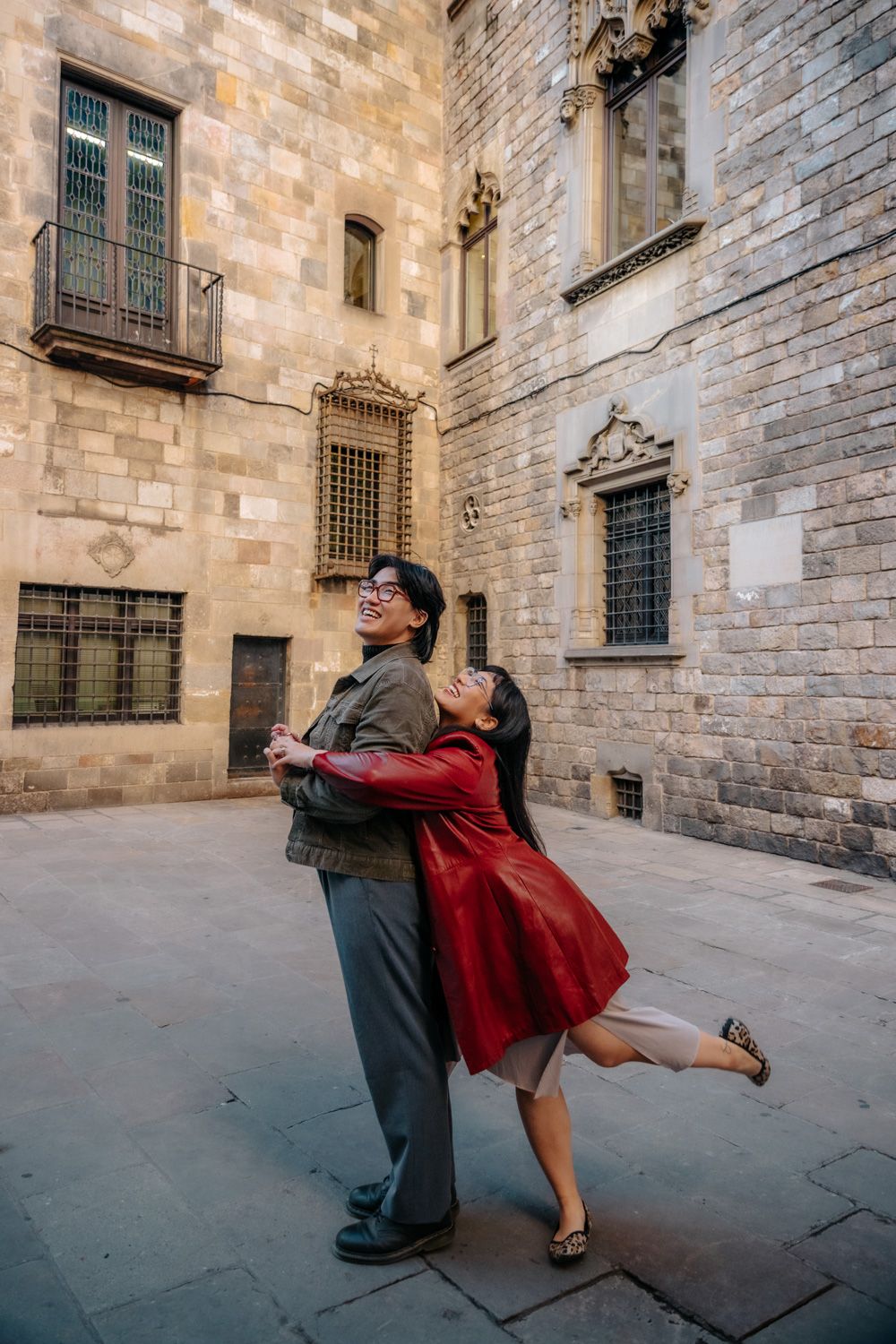 Tender forehead touch winter sunrise Old City Honeymoon photoshoot Barcelona BarcelonaLoversPH