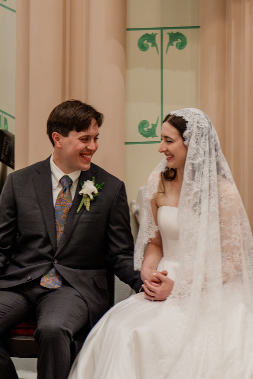 A bride and groom share joyful moments together in a series of candid wedding photos showing laughter and affection.