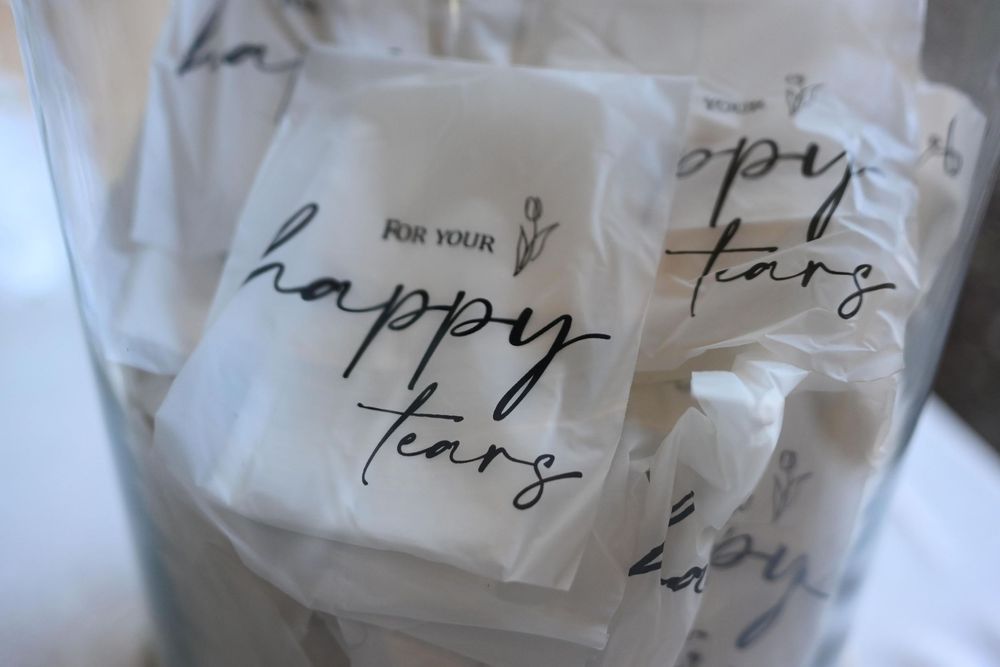 Handwritten labels with script text on white paper strips arranged in a row.
