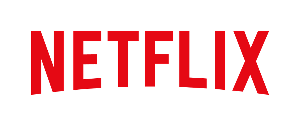 Three Netflix logos in red text shown in different sizes and orientations against a white background.