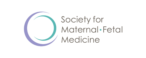 A circular logo design for Society for Maternal-Fetal Medicine with teal and purple gradient crescent shapes.