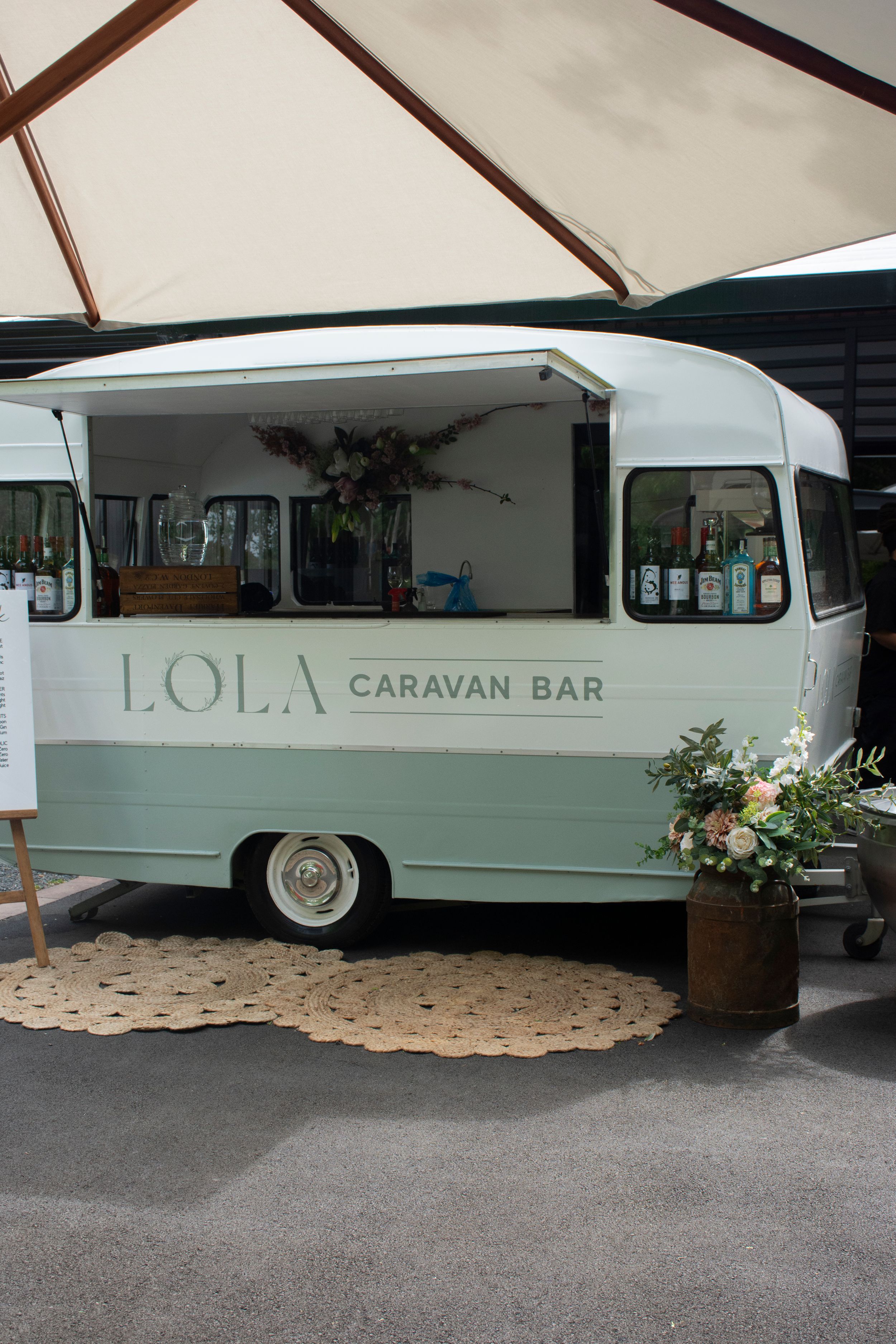 Lola Caravan vintage food truck with gourmet wedding grazing table by Stay&cee Creative