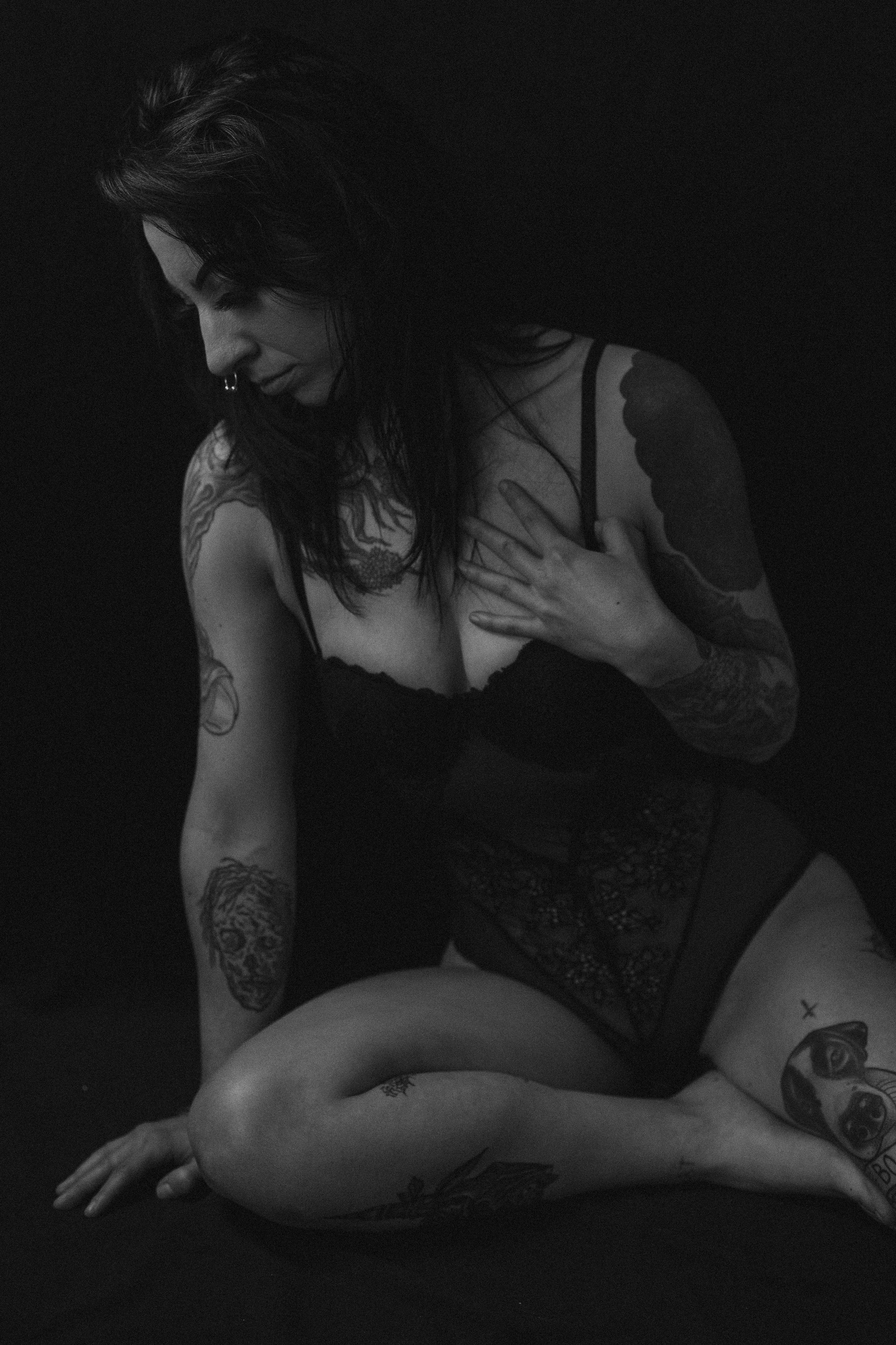Dark, grunge black and white boudoir