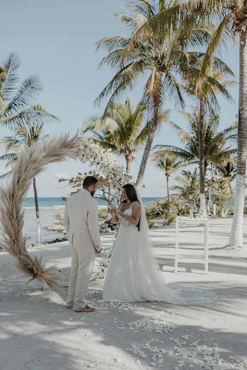 Romantic beach elopement ceremony in Blue Venado Riviera Maya destination wedding photographer.