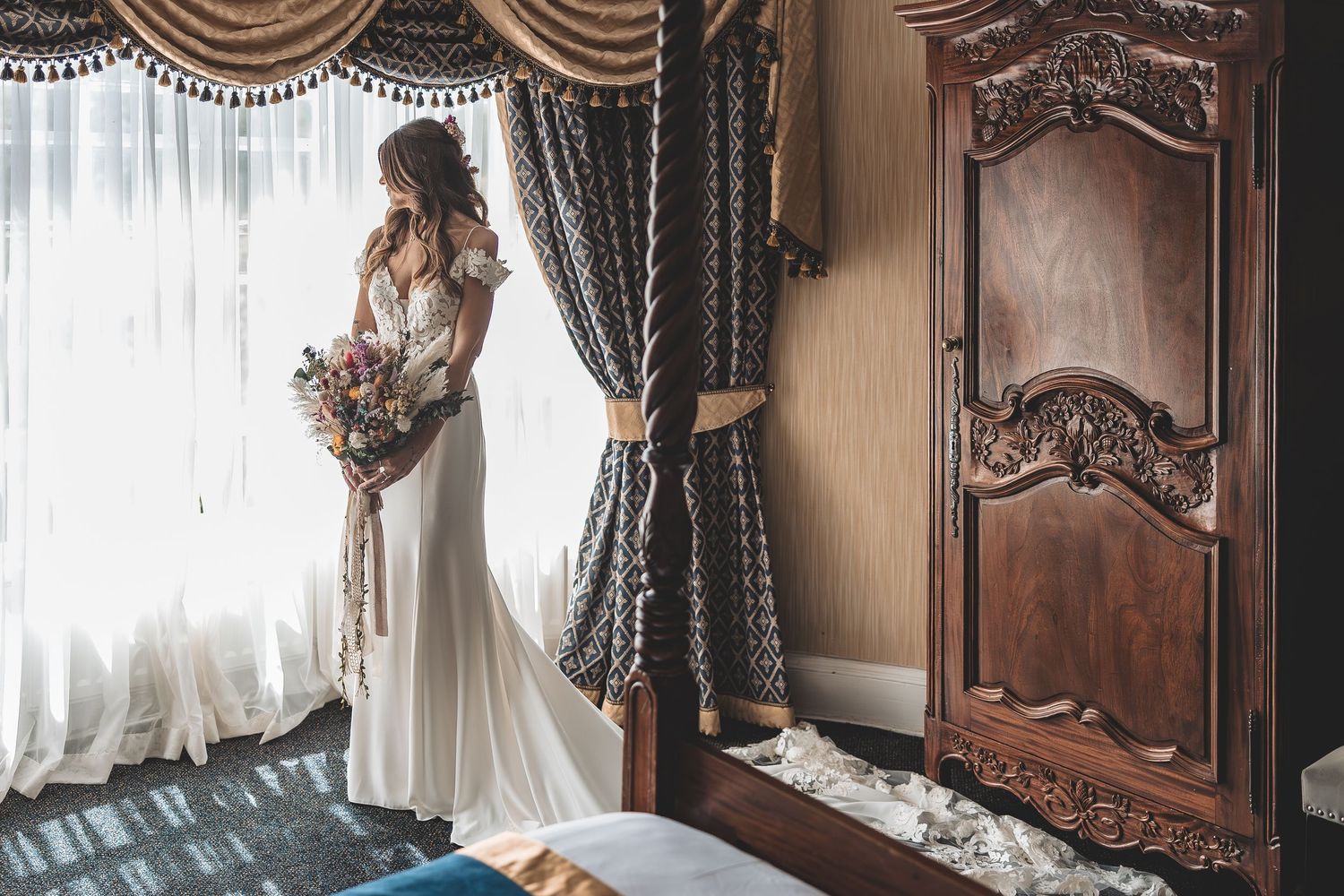 Guided relaxed bride moment captured during documentary photography.