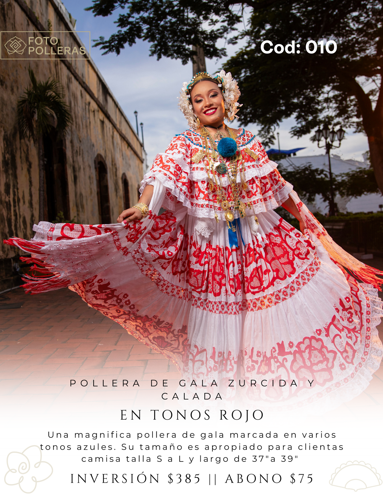 Mujer mostrando el vuelo de la pollera de gala durante sesión fotográfica tradicional