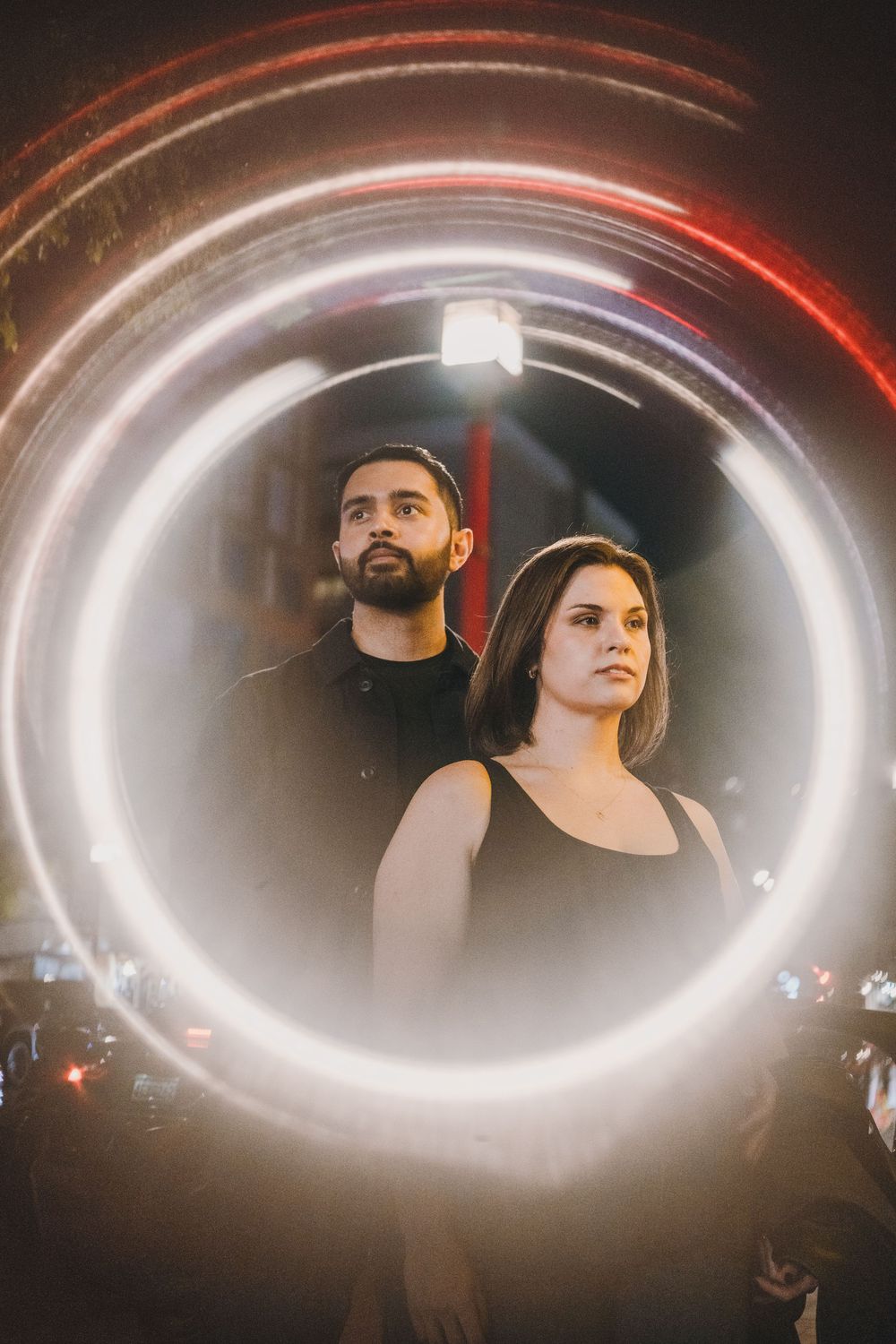 Edgy, moody engagement photos in Chinatown, Washington DC.