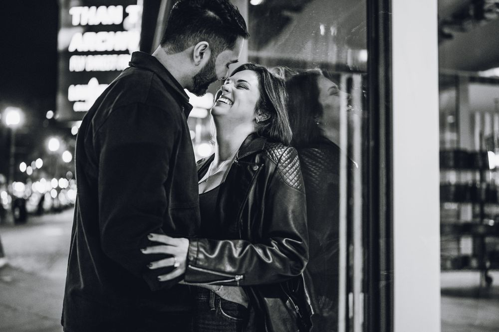 Edgy, moody engagement photos in Chinatown, Washington DC.
