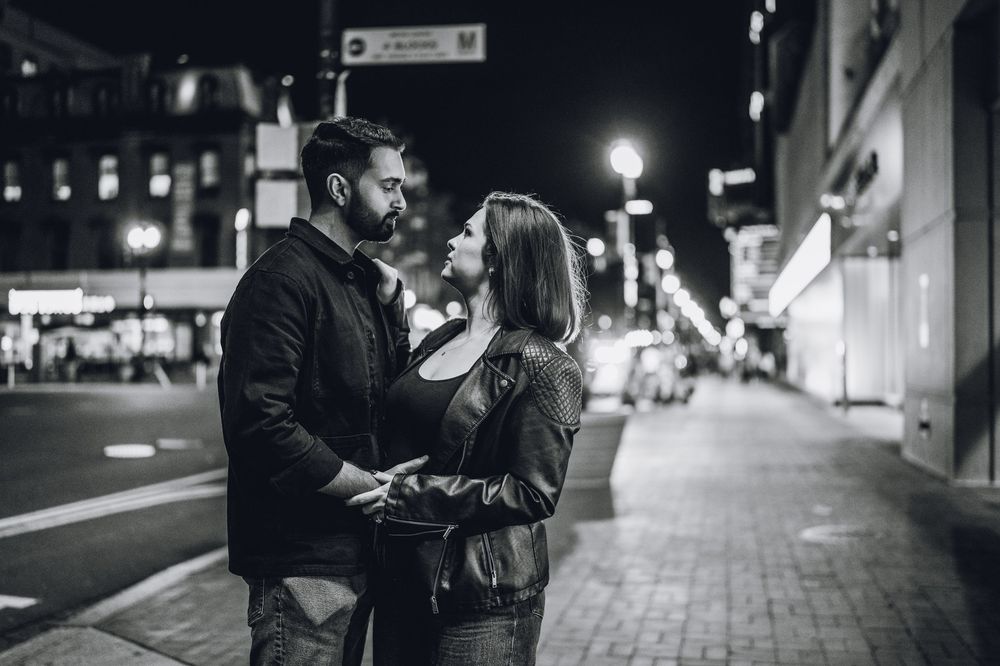 Edgy, moody engagement photos in Chinatown, Washington DC.