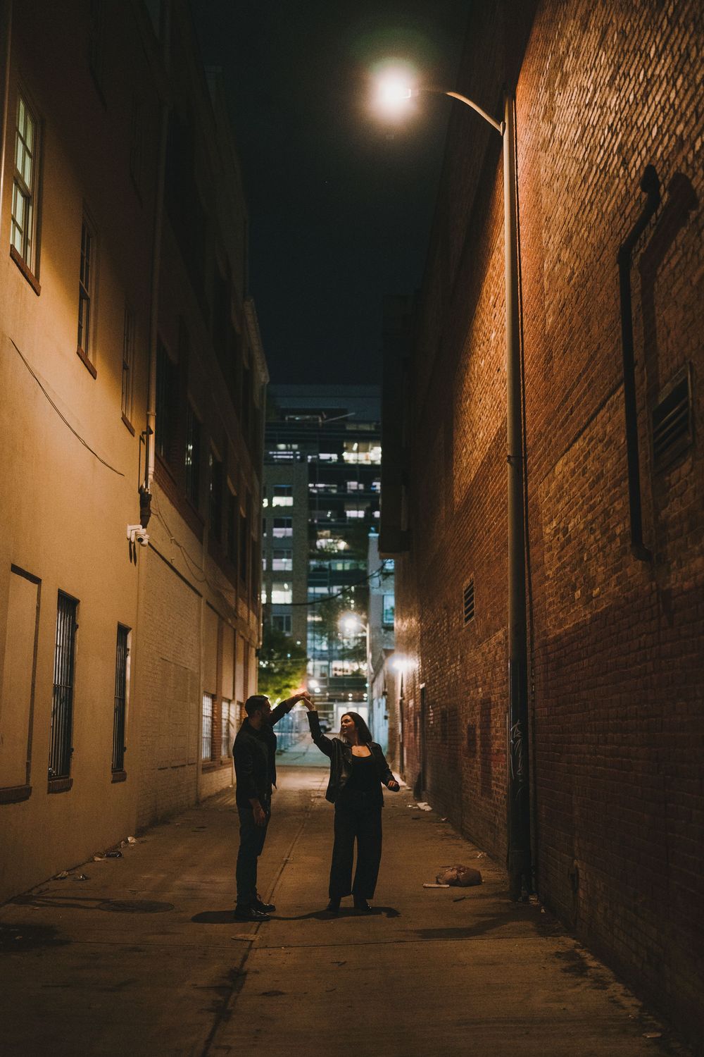 Edgy, moody engagement photos in Chinatown, Washington DC.