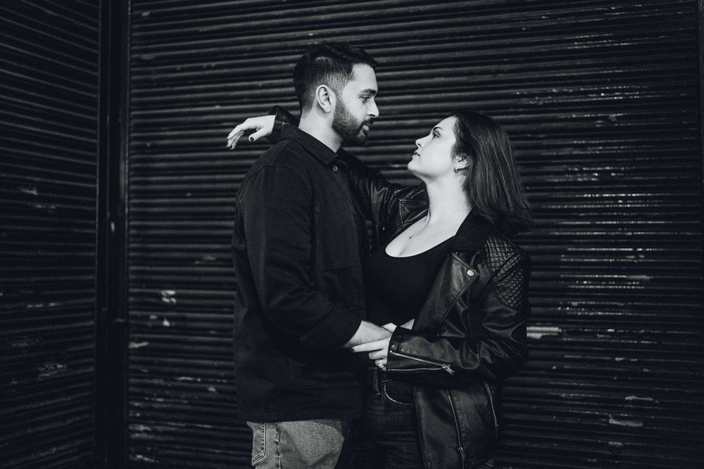 Edgy, moody engagement photos in Chinatown, Washington DC.